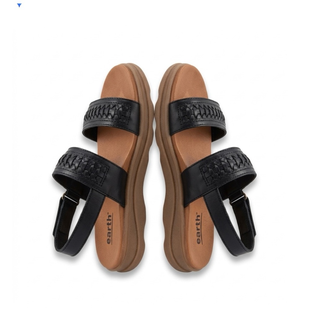 Earth Etlinsy Woven Leather Slingback Sandals Size 6M Black Comfort Eco Coastal